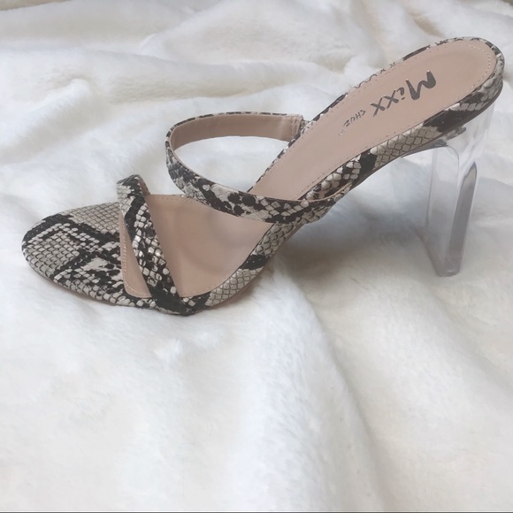 Snake Print Sandal with Clear Heel - Picture 6 of 7